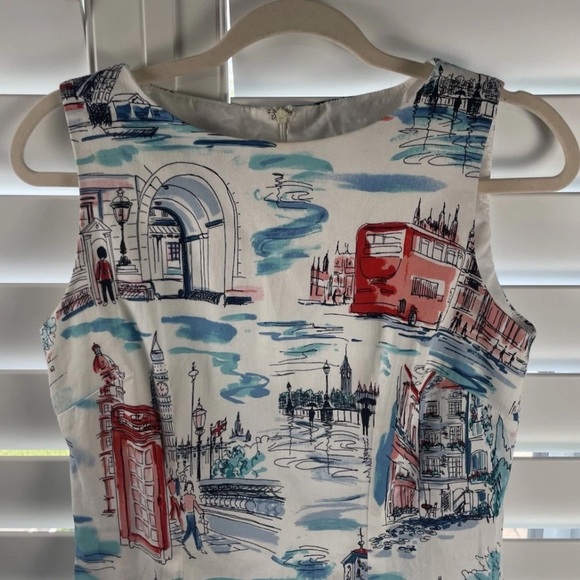 CHETTA B Venice London Print Sheath Dress Size 4 Cotton Stretch Sleeveless Lined - Picture 4 of 12